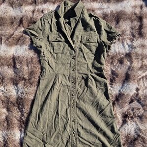 Paul Berman Safari Shirt Dress Military Button Front Quiet Luxury Minimalist